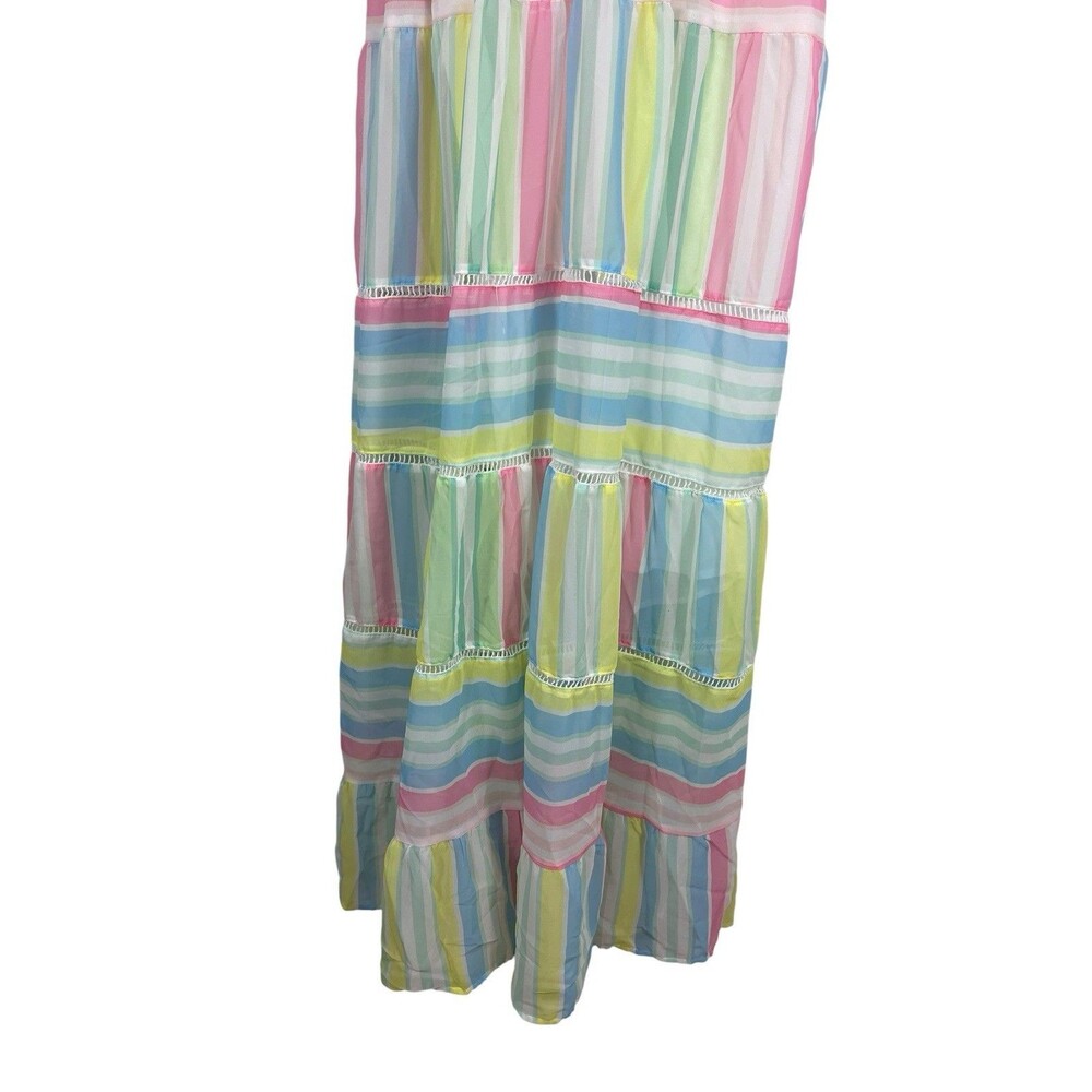 NWT Pastel Stripe Maxi Dress Cottage Coquette Beachy Tiered Tie Back Sundress S - Picture 6 of 15